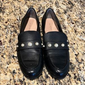 Stuart Weitzman Stylish Black Loafers with Pearl Accents